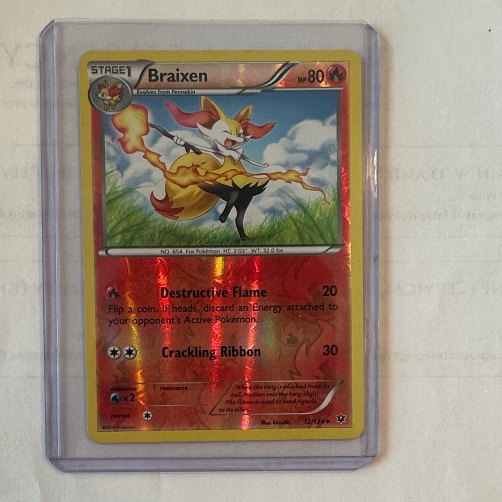 2016 Braixen Holographic Pokemon Card #12/124